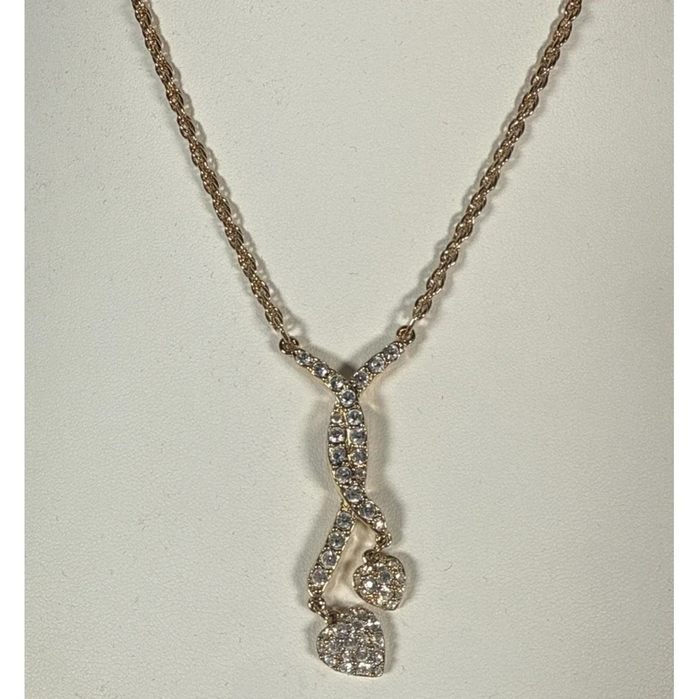Swarovski Signed Swan Logo Pave Crystal Puffed Heart Leaf Necklace & Earring Set